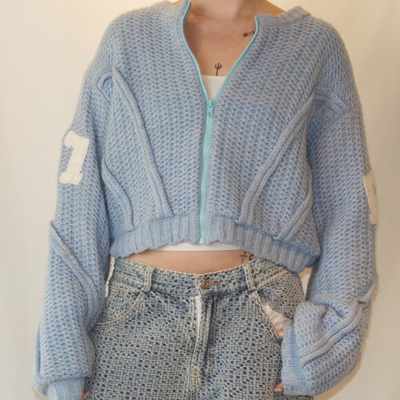 SMFK light blue knit zip up jacket